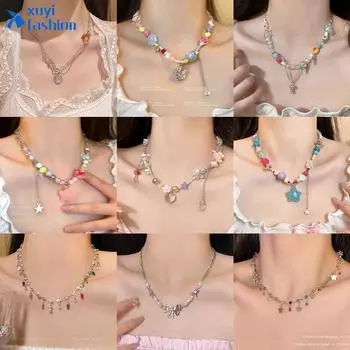 IF ME звезда сердце бусины ожерелье для женщин кисточки цепочка на ключицы кристалл искусственный жемчуг колье элегантные аксессуары ювелирные изделия