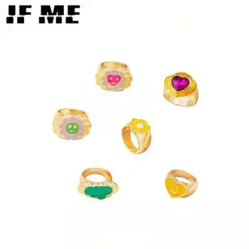 IF MEVintage геометрическое красочное кольцо с улыбкой и сердцем, толстое эмалированное кольцо для женщин, модные кольца с цепочкой в виде облаков и цветов, подарочные ювелирные изделия CS5360401
