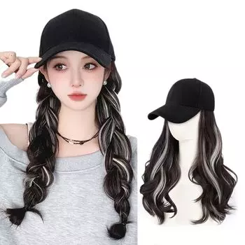 IFLY Шляпа-парик для длинного искусственного парика со шляпой Для и Делает Лицо Выглядеть Для Повседневного Термостойкого Коричневого Белого Женского, Прямой, Волосы, Волосы, Цельный парик,