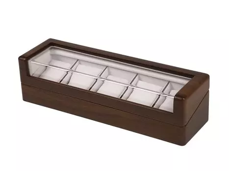 IGIMI футляр для часов, чехол для хранения часов, деревянный, черный, ореховый, стиль Largo, 5 предметов, с окном, коричневый узор из древесного зерна