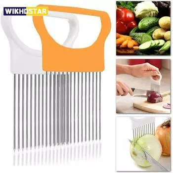 Игла для лука из нержавеющей стали, держатель для лука, резак для нарезки, измельчитель, ручной простой слайсер, резак для фруктов и овощей, безопасная вилка для нарезки