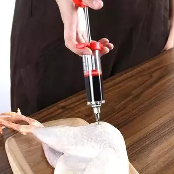 Игла для вкуса с иглой из нержавеющей стали, пищевой масштаб, дизайн, маринад для мяса, барбекю, стейк из свинины, инжектор для мясного соуса, кухонные инструменты красный