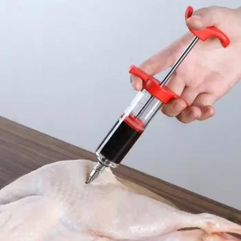 Игла для вкуса с иглой из нержавеющей стали, пищевой масштаб, дизайн, маринад для мяса, барбекю, стейк из свинины, инжектор для мясного соуса, кухонные инструменты красный