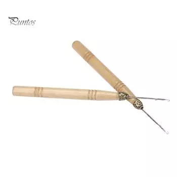 Игла для вязания крючком Puntos с деревянной ручкой, инструмент для наращивания волос, продевания нити one size