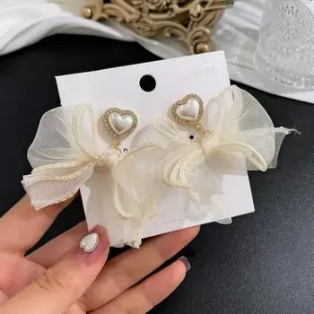 Иглы, милые ювелирные изделия, серьги с бантом, новые серьги-капли с искусственным жемчугом в форме сердца для девочек