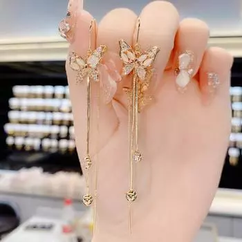 Игольчатый Шарм Микро Инкрустированный Цирконий Бабочка Кисточка Потеря Earline Модные Универсальные Серьги-Капельки Для Женщин One Size золотой