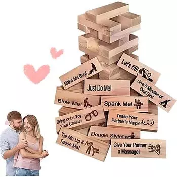 Игра «Башня из 48 блоков», игры для пар, забавные блоки для пар, испанская, французская, немецкая, итальянская игра-сборка деревянных блоков ко Дню святого Валентина для взрослых Enlish version