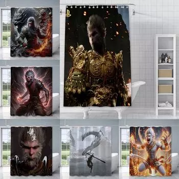 Игра Черный Миф Укун Душевая Занавеска Водонепроницаемая Полиэстер Ткань Краска Для Ванной Шторы Домашний Декор Для Ванной Занавеска С Крючком YL90x180cm