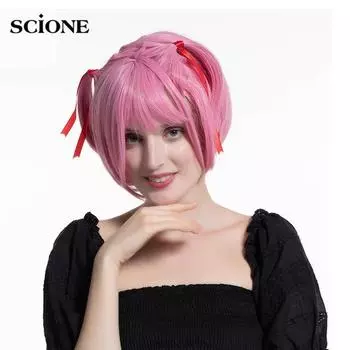 Игра DDLC Doki Doki Литературный клуб Нацуки парики розовые короткие термостойкие синтетические волосы вечерние парик для косплея + шапочка для парика розовый