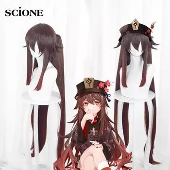 Игра Genshin Impact Hutao Аниме Косплей Волосы Термостойкие Синтетические Парики Хэллоуин Бесплатная Парик Кепка