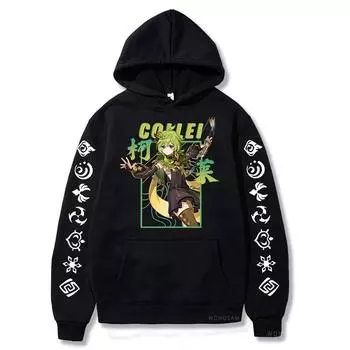 Игра Genshin Impact Kawaii Collei Cartoon Женские зимние толстовки с капюшоном Эстетическая уличная одежда для мужчин с длинным рукавом в стиле манга S чёрный
