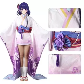 Игра Genshin Impact Костюм Raiden Shogun Baal Наряды Платье Парик Головной убор Raiden Ei Хэллоуин Карнавал Косплей Для Genshin XS