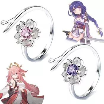Игра Genshin Impact Yae Miko, кольцо для косплея, женское кольцо Beelzebul Raiden Shogun, регулируемые открывающиеся кольца, ювелирные аксессуары, подарок resizable