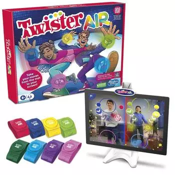 Игра Hasbro Gaming Twister Air с приложением дополненной реальности, игра с браслетами для запястий и лодыжек. Связь со смарт-устройствами. Активная игра для вечеринок для детей и взрослых. Для детей от 8 лет и старше.
