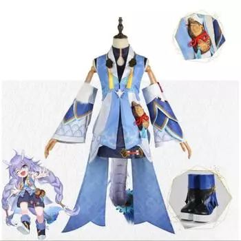 Игра Honkai Star Rail Bailu Косплей Костюм Парик Набор Хэллоуин для женской одежды XS бежевый