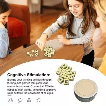Игра-кроссворд с кубиками с 12 буквами, портативная, для детей, взрослых, семейная, образовательная, настольная, игрушка-кроссворд, игральные кости, для вечеринок серебряный