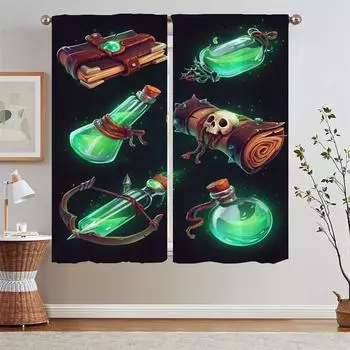 Игра Magic Pill Bottle Books Curtains for Living Room 2 Pieces Бесплатная доставка Карнизы для штор Перегородка для дома и украшения Жалюзи W50xH70cmx2pcs-CL