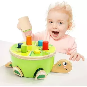 Игра-молоток для детей от 1 года, прочная деревянная игрушка с деревянным молотком, деревянная игра-стук, подарок от 12 месяцев для мальчиков и девочек, стучащая скамейка 26*12cm зелёный