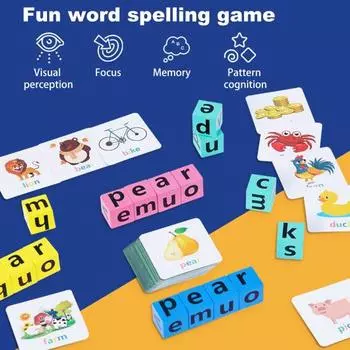 Игра на написание слов CVC Phonics Флэш-карта Деревянный строительный блок с буквами для малышей Сопоставление алфавита Дошкольное обучение Образовательная игрушка 1 Set