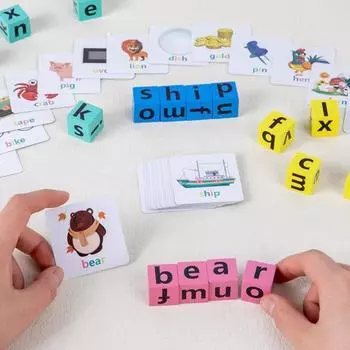 Игра «Написание слов» CVC Phonics Флэш-карта Деревянный строительный блок с буквами Алфавит для малышей