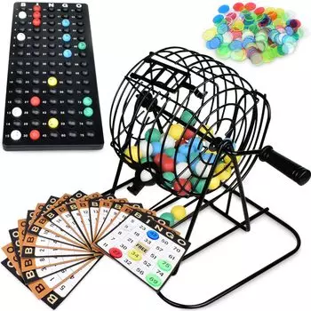Игра Queensell Adult Bingo — лучшая настольная игра с металлической клеткой, набором мячей и картами — семейная игра для взрослых