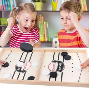 Игра с быстрой шайбой на слинге и складной деревянной шахматной доской. 20 шахматных фигур. Соревновательная забавная игра для двух игроков.