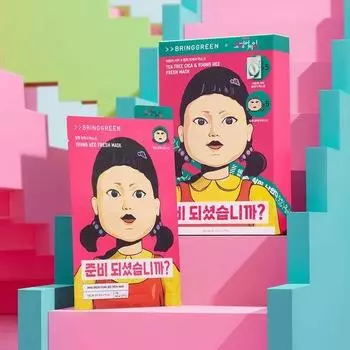 [Игра с кальмарами] Маска Bring Green Fresh 10 листов (5 чайного дерева Cica + 5 Younghee)