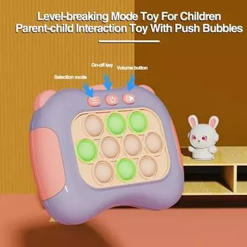 Игра с мультяшным кроликом и пузырем со шнурком, подсветка, 4 режима, портативная забавная игрушка для детей и взрослых, быстрое нажатие, пузырь, сенсорная игрушка-непоседа A