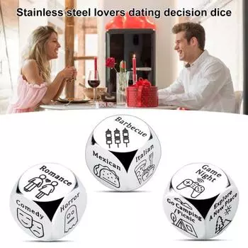 Игра в кости для пар на свидание. Кубики из нержавеющей стали для принятия решений о еде/фильмах на День святого Валентина, Хэллоуин, Рождество, подарки. D