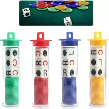 Игра в кости «слева направо по центру», 4-цветная интерактивная игрушка, набор из 6-гранных закругленных угловых кубиков, веселые игры с 12 кубиками + 96 фишек для семейной игры в кемпинг One Size армия зеленый