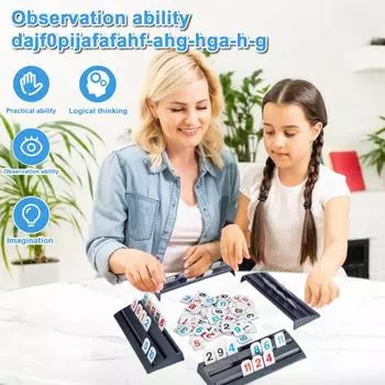 Игра в кубик Рамми с 4 стойками/подносами для детей и взрослых, классическая игра с плитками Рамми, обучающая многопользовательская настольная игра маджонг с точками 1 Set