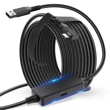 [Играйте во время зарядки] Кабель связи Quest Совместимость с аксессуарами 3s/2/1/Pro/Pico4 Кабель USB-A 3.0 и Type C Игровой ПК/Steam для виртуальной реальности [с отдельным