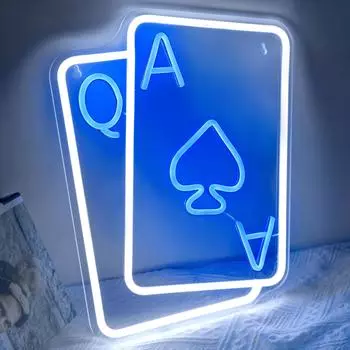 Игральные карты Неоновые вывески для декора стен Покер Подростки Светодиодные неоновые вывески Синий Белый Светодиодный Светильник для спальни Казино Декор