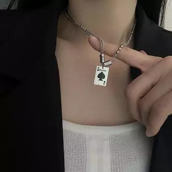 Игральные карты, пики, ожерелье для девочек, новинка, хип-хоп, титановая стальная цепочка на ключицу, модные универсальные ювелирные изделия