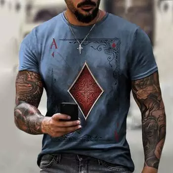 Игральные карты, решетка, квадрат, 3D принт, мужские футболки, повседневные свободные футболки большого размера с круглым вырезом и короткими рукавами, футболки XS
