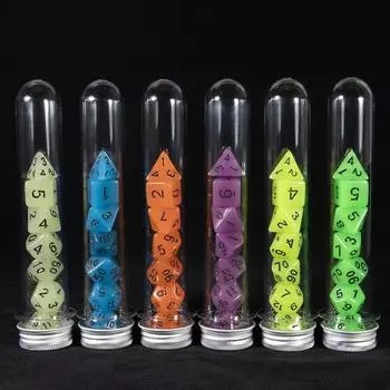 Игральные кости DND 7 шт., светящиеся многогранные игральные кости с трубкой для ролевой игры DND в подарок любителю настольных игр оранжевый