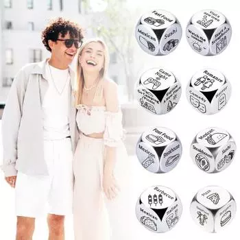 Игральные кости из нержавеющей стали, игральные кости для еды, 6-гранные игральные кости для свиданий, игральные кости для выбора мероприятий, подарок на день рождения, годовщину для парня, девушки C