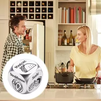 Игральные кости из нержавеющей стали, игральные кости для принятия решений в отношении еды, 6-гранные игральные кости для свидания, игральные кости для выбора мероприятий, игральные кости для дня рождения