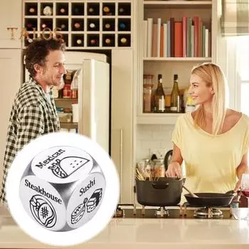 Игральные кости из нержавеющей стали, игральные кости для еды, 6-гранные игральные кости для свиданий, игральные кости для выбора мероприятий, подарок на день рождения, годовщину для парня, девушки A