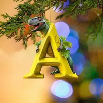 Игристые рождественские украшения в виде динозавров, набор рождественских украшений в виде мультяшных динозавров, 26 акриловых подвесок с буквами на Рождество для дома
