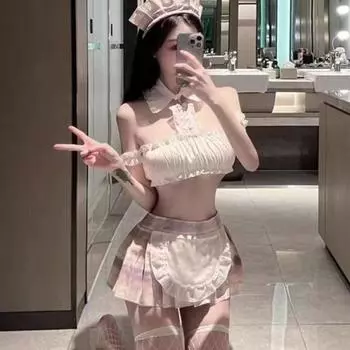 Игривая JK горничная сексуальная милая милая мягкая сестра клетчатая плиссированная юбка в стиле колледжа студенческая форма костюм One Size (80-62.5 kg) Confidential Shipping