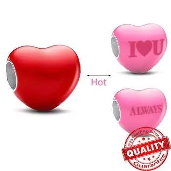 Игривая красная эмаль, меняющая цвет, скрытое послание, подвеска в форме сердца, подходит для браслета из стерлингового серебра S925, ювелирные изделия, кулон, подарок