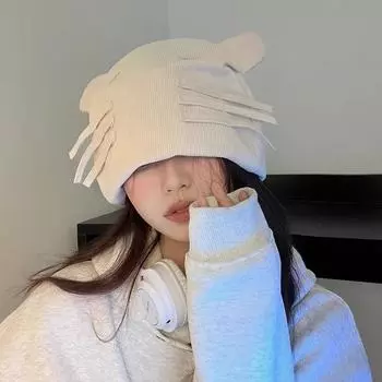 Игривая ворсовая шапка холодная шапка ветрозащитная весенне-осенняя женская шапка-мешок для бассейна бежевая зимняя индивидуальность универсальная M56-58cm чёрный