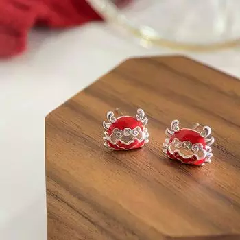 Игривые серьги-драконы в китайском стиле, новогодние, праздничные, красные, новые, китайские уши