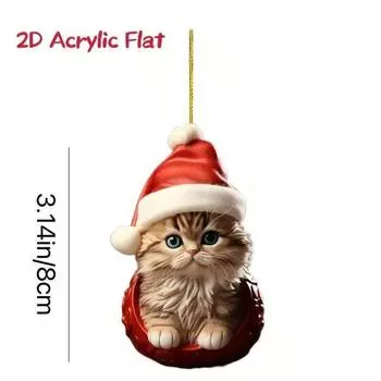 Игривый кот Акриловое украшение с праздничной рождественской шляпой Идеально для очаровательного декора автомобиля