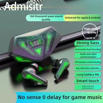 Игровая Bluetooth-гарнитура с низкой задержкой TWS, внутриканальная, с ультрадлительным временем ожидания, для бега, для занятий спортом, для предотвращения потоотделения чёрный