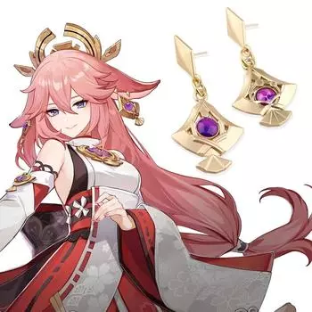 Игровая фигурка аниме Yae Miko Vision, реквизит для косплея, серьги из металлического сплава, серьги-гвоздики, ювелирные изделия, женские аксессуары, подарок для фанатов