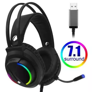 Игровая гарнитура 7.1 Surround Sound USB 3,5 мм Проводные игровые наушники с микрофоном Стерео светодиодные USB-наушники для ПК PS4 геймеров 3.5MM чёрный