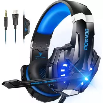 Игровая гарнитура BENGOO PS5 Гарнитура с шумоподавлением и микрофоном Проводные игровые наушники Переключаемые наушники Легкие Полностью эффективные глубокие басы LED