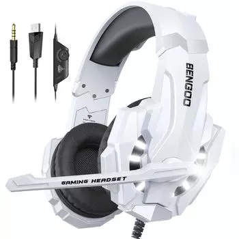 Игровая гарнитура BENGOO PS5 Гарнитура с шумоподавлением и микрофоном Проводные игровые наушники Переключаемые наушники Легкие Полностью эффективные мощные басы LED